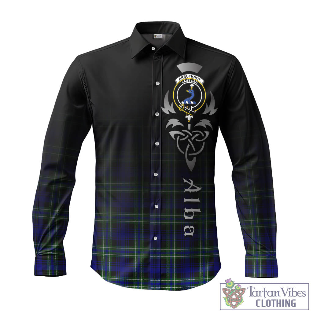 Tartan Vibes Clothing Arbuthnot Modern Tartan Long Sleeve Button Up Featuring Alba Gu Brath Family Crest Celtic Inspired