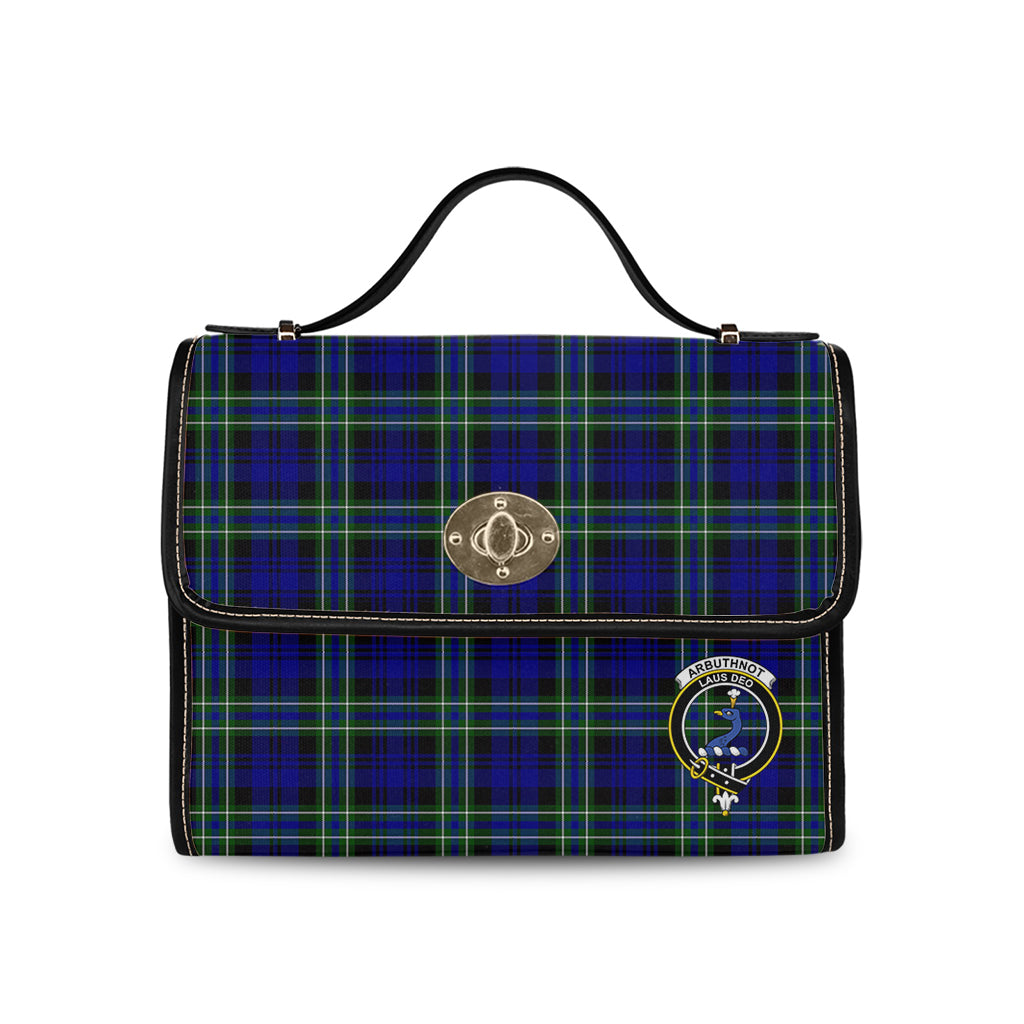 Arbuthnot Modern Tartan Leather Strap Waterproof Canvas Bag with Family Crest - Tartanvibesclothing