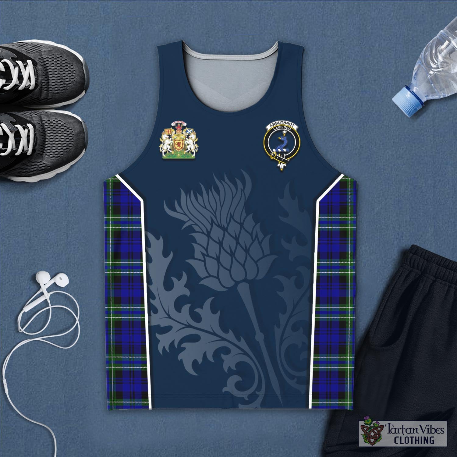 Tartan Vibes Clothing Arbuthnot Modern Tartan Men's Tanks Top with Family Crest and Scottish Thistle Vibes Sport Style