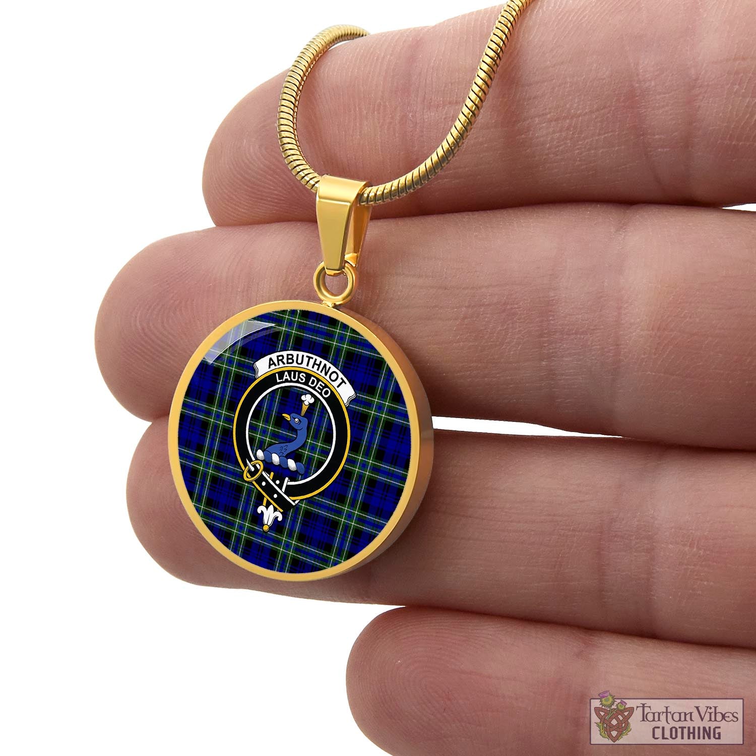 Tartan Vibes Clothing Arbuthnot Modern Tartan Circle Necklace with Family Crest