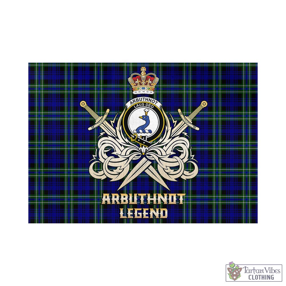 Tartan Vibes Clothing Arbuthnot Modern Tartan Flag with Clan Crest and the Golden Sword of Courageous Legacy
