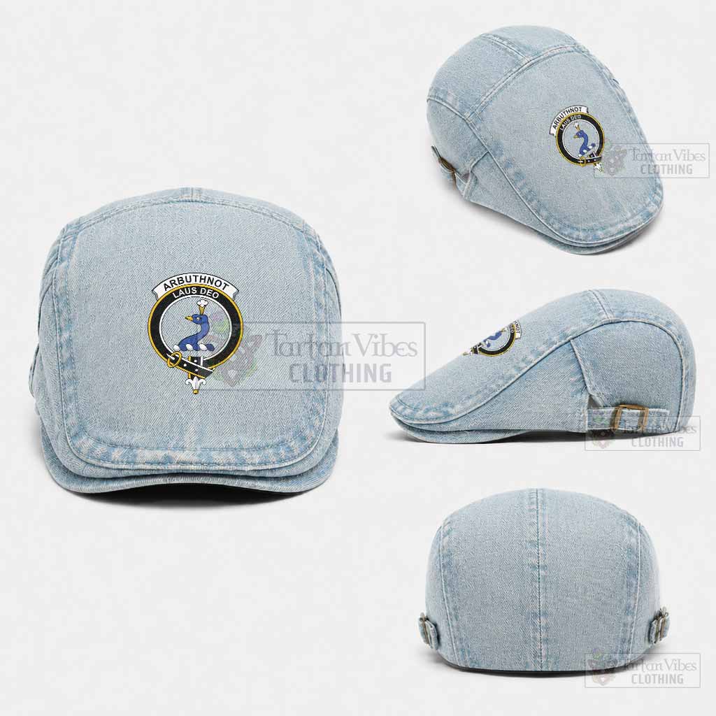 Arbuthnot Scottish Clan Crest Washed Flat Cap - Unisex Jeff Cap One Size (Adjustable) Light Blue - Tartan Vibes Clothing