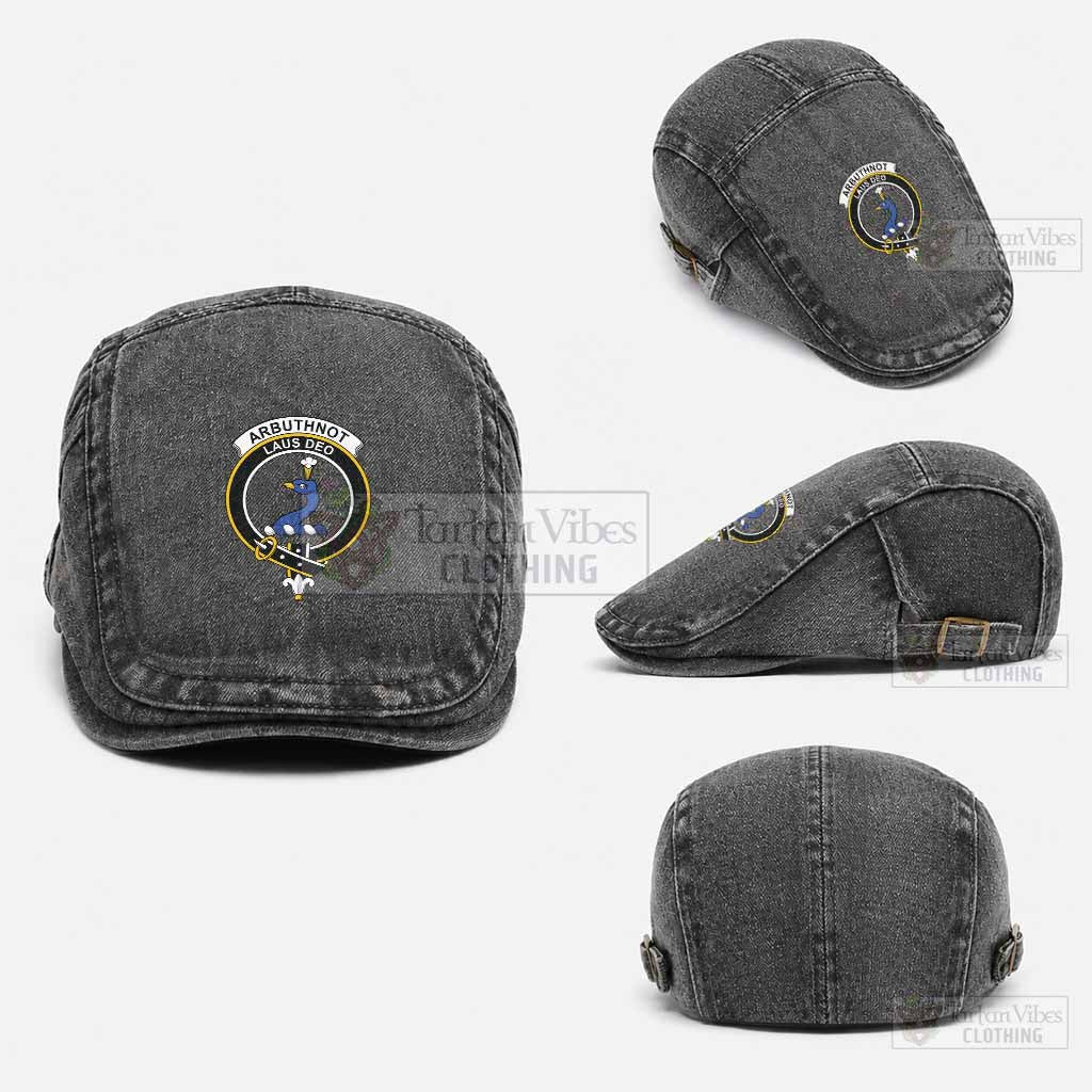 Arbuthnot Scottish Clan Crest Washed Flat Cap - Unisex Jeff Cap One Size (Adjustable) Black - Tartan Vibes Clothing