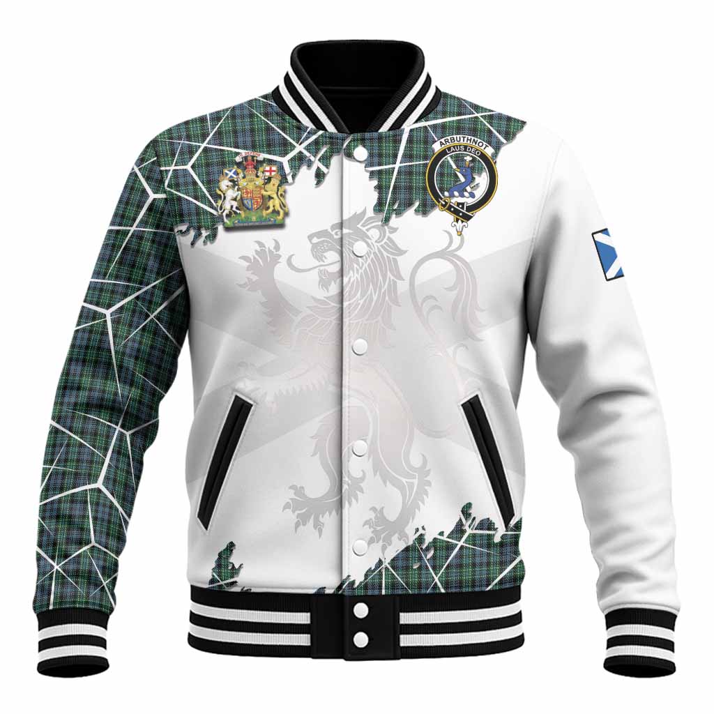 Arbuthnot Tartan Baseball Jacket with Family Crest and Lion Rampant Grunge Style