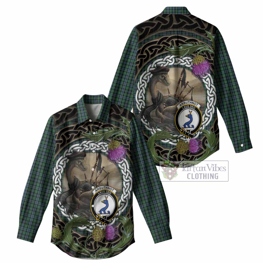Arbuthnot Tartan Crest Bagpipe Nessie Women Casual Shirt Scottish Loch Ness Monster Celtic Thistle