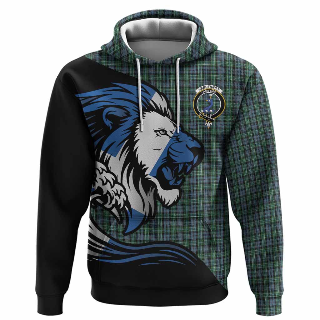 Arbuthnot Tartan Crest Hoodie Scottish Golden Lions Wave Flow
