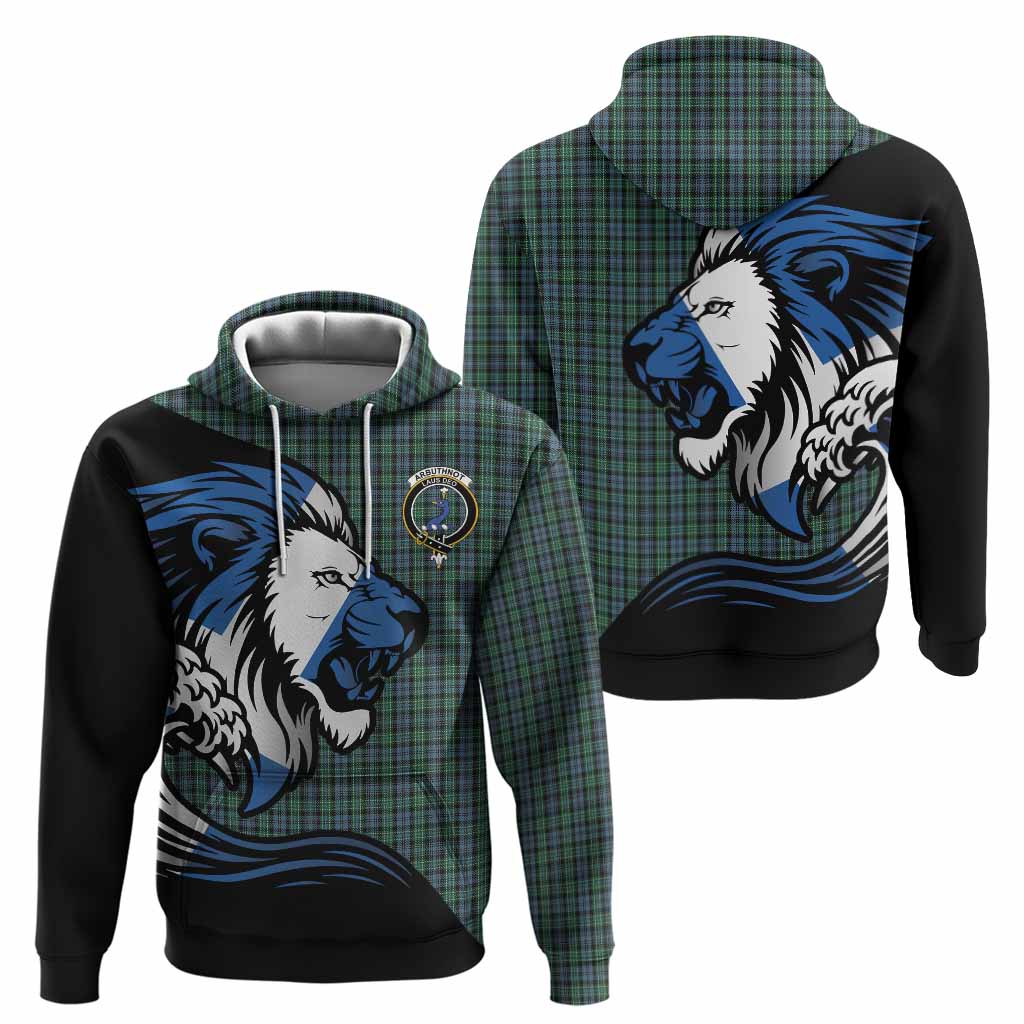 Arbuthnot Tartan Crest Hoodie Scottish Golden Lions Wave Flow