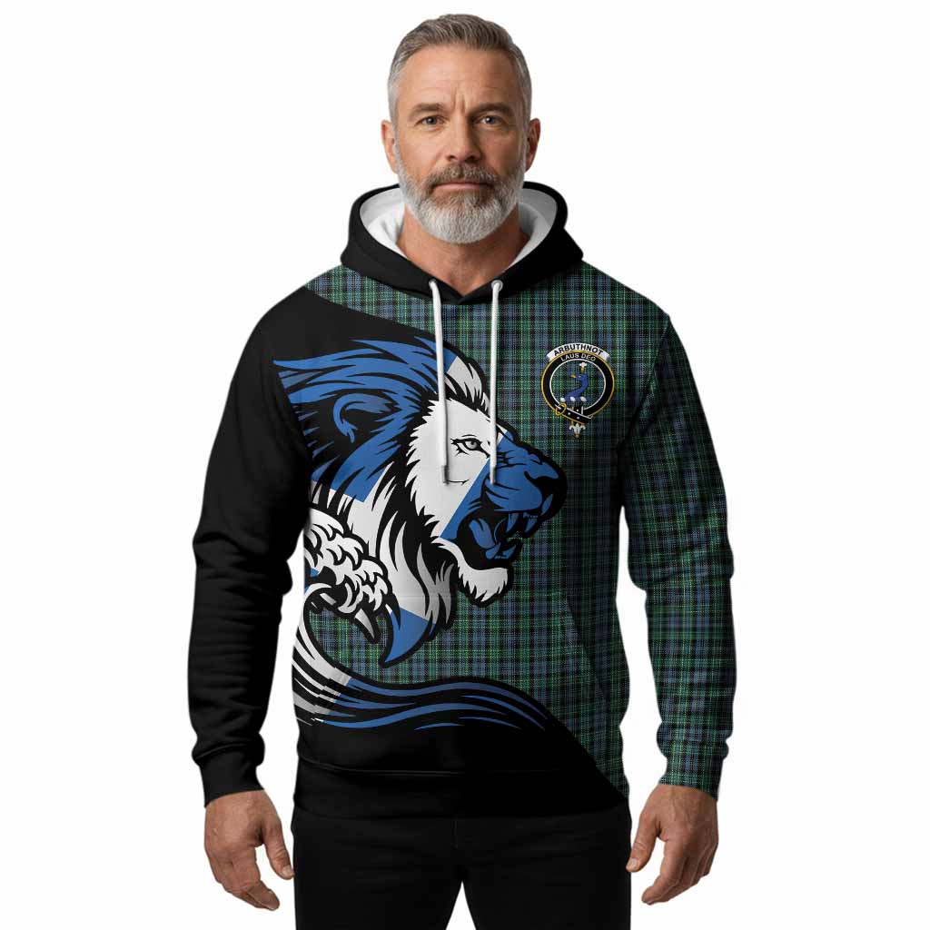 Arbuthnot Tartan Crest Hoodie Scottish Golden Lions Wave Flow