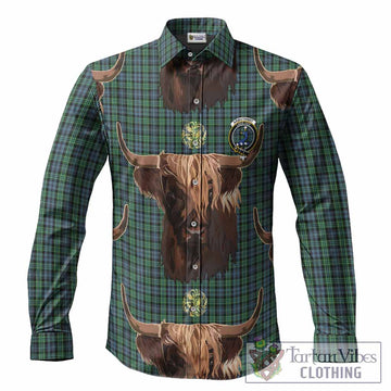 Arbuthnot Tartan Crest Long Sleeve Button Shirts Scotland Heilan Coo Tartan Seamless Style