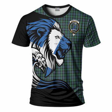 Arbuthnot Tartan Crest T-Shirt Scottish Golden Lions Wave Flow