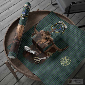 Arbuthnot Tartan Crest Wrapping Paper Scotland Heilan Coo Tartan Seamless Style