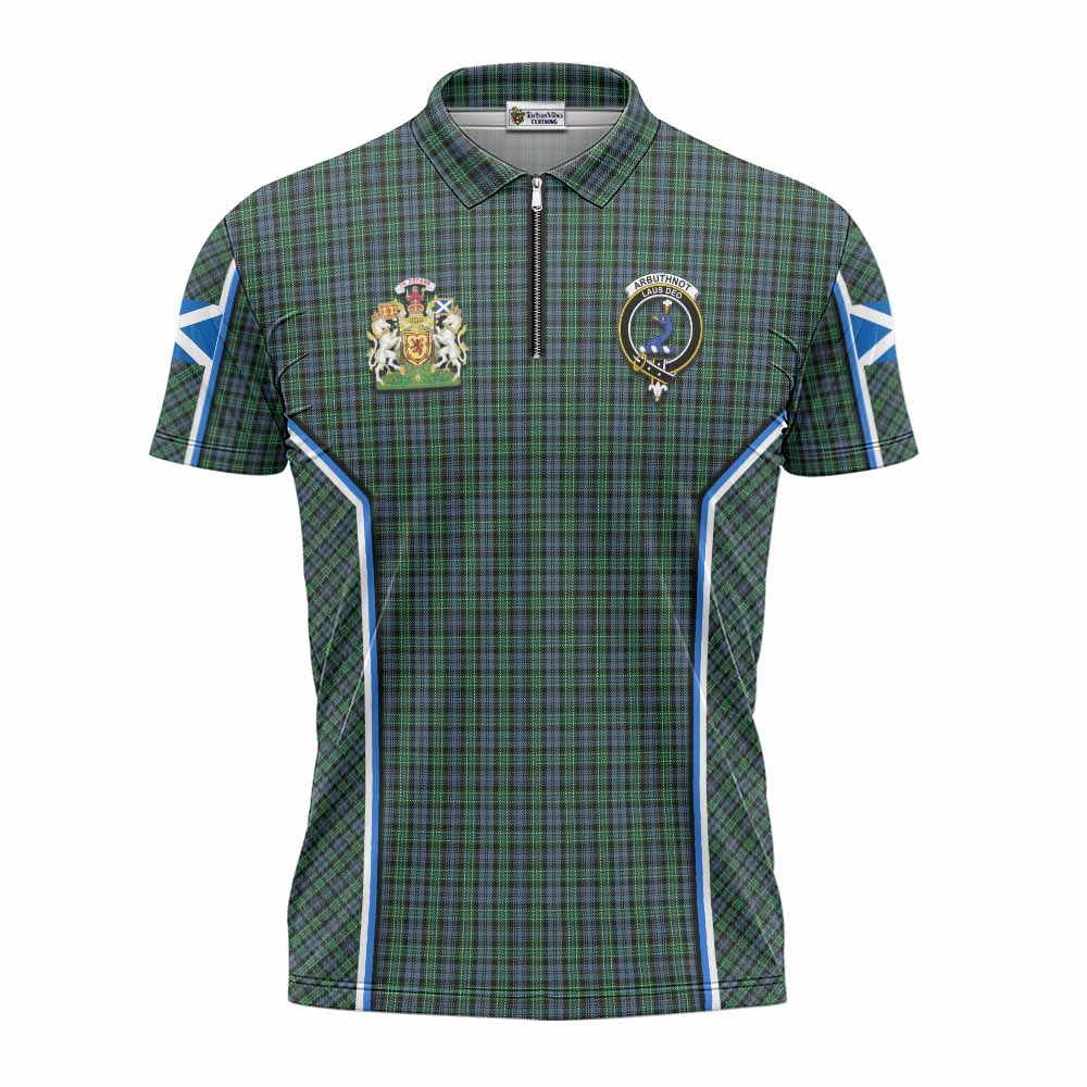 Arbuthnot Tartan Crest Zipper Polo Shirt Scotland Coat of Arm Flag Style - Tartan Vibes Clothing