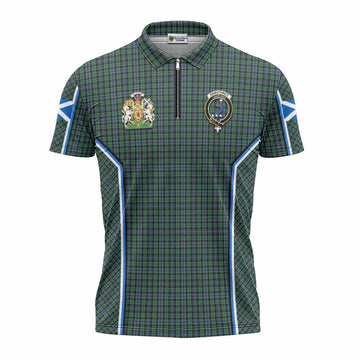 Arbuthnot Tartan Crest Zipper Polo Shirt Scotland Coat of Arm Flag Style - Tartan Vibes Clothing