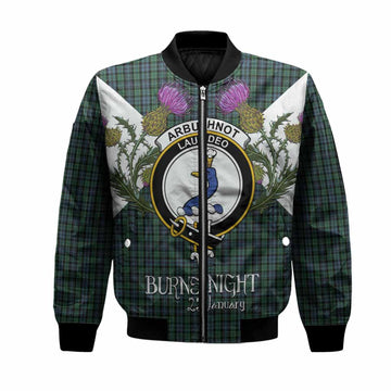Arbuthnot Tartan Family Crest Bomber Jacket Scottish Burns Night Thistle Floral
