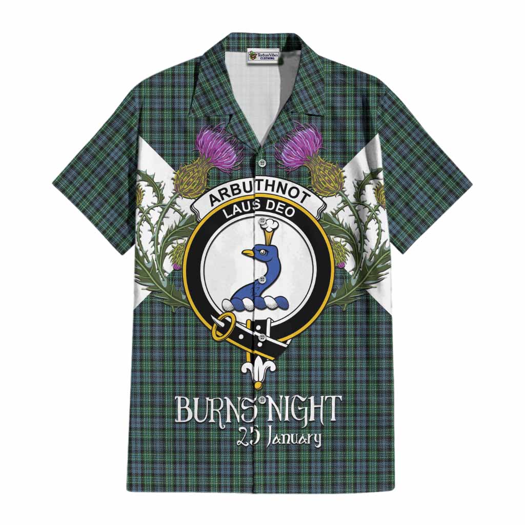 Arbuthnot Tartan Family Crest Cotton Hawaiian Shirt Scottish Burns Night Thistle Floral