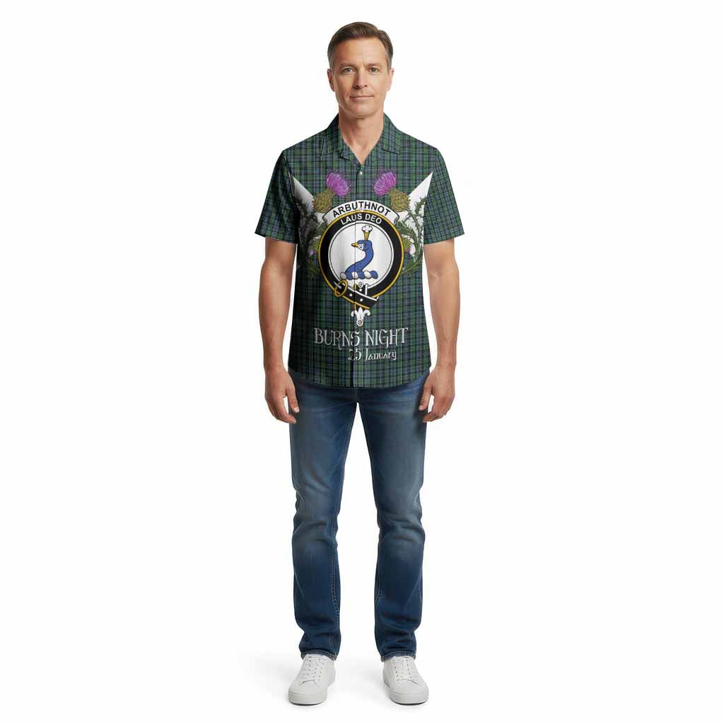 Arbuthnot Tartan Family Crest Cotton Hawaiian Shirt Scottish Burns Night Thistle Floral