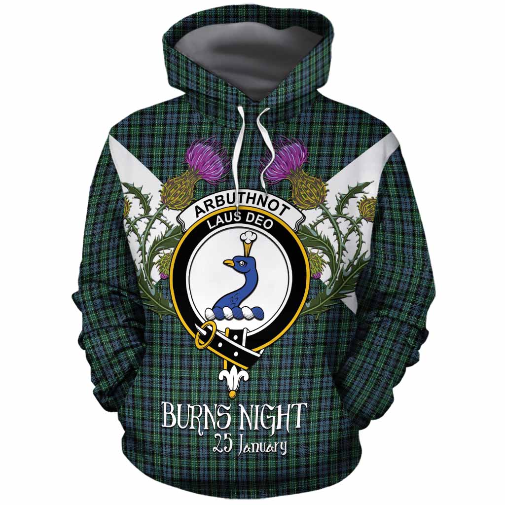 Arbuthnot Tartan Family Crest Cotton Hoodie Scottish Burns Night Thistle Floral