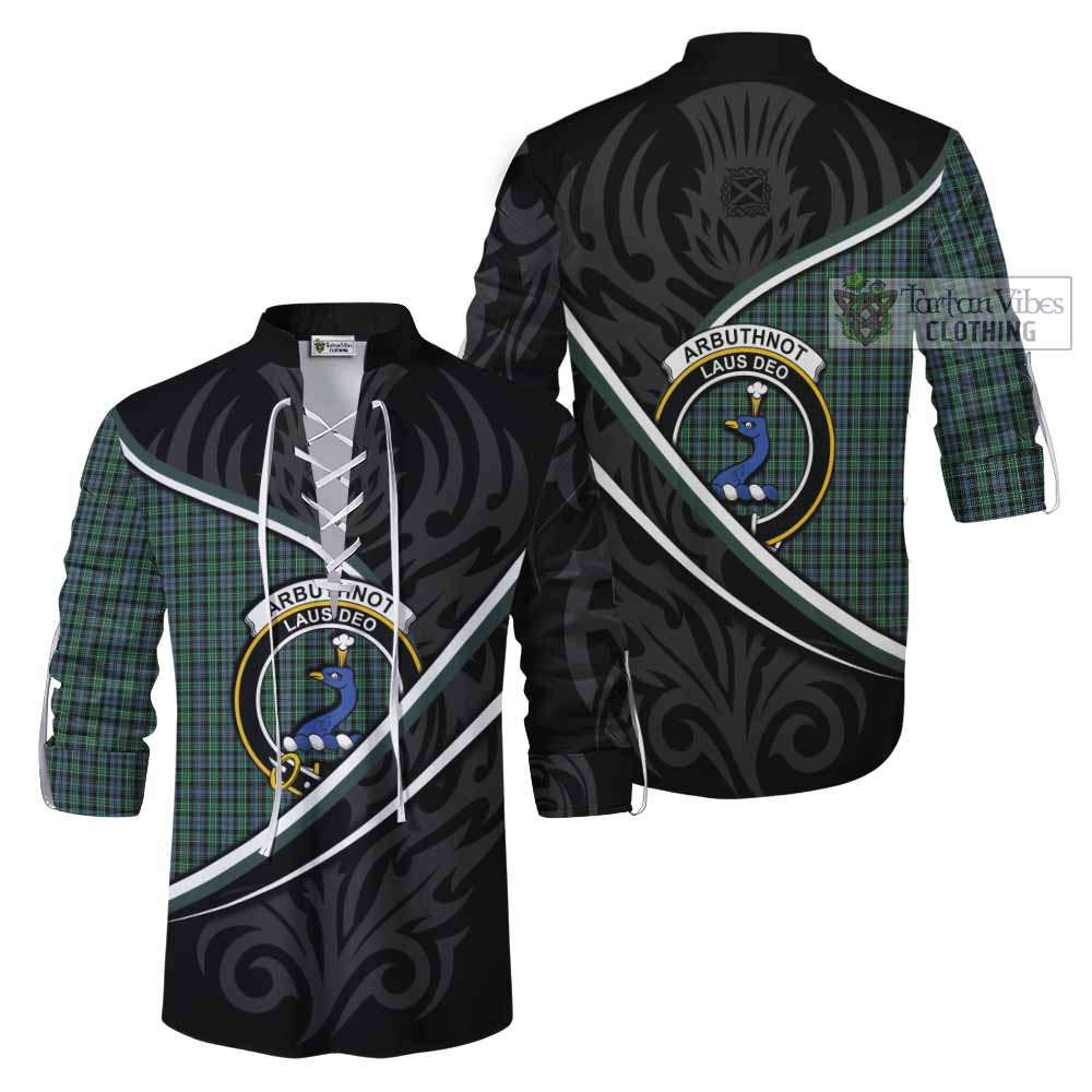 Arbuthnot Tartan Family Crest Ghillie Kilt Shirt Celtic Scottish Thistle Floral - Tartan Vibes Clothing