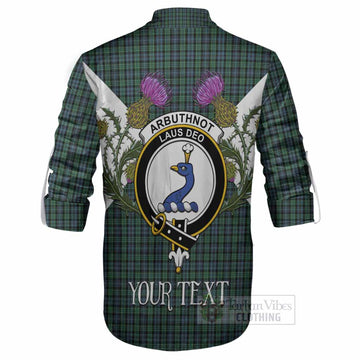 Arbuthnot Tartan Family Crest Ghillie Shirt Scottish Burns Night Thistle Floral