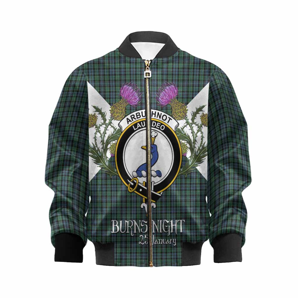 Arbuthnot Tartan Family Crest Kid Bomber Jacket Scottish Burns Night Thistle Floral