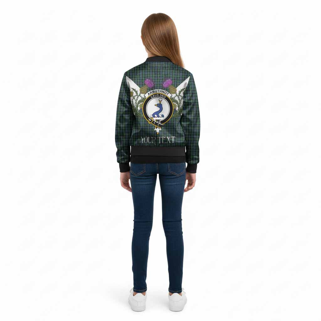 Arbuthnot Tartan Family Crest Kid Bomber Jacket Scottish Burns Night Thistle Floral