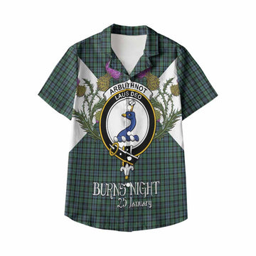 Arbuthnot Tartan Family Crest Kid Hawaiian Shirt Scottish Burns Night Thistle Floral