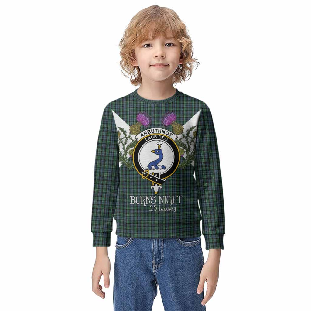 Arbuthnot Tartan Family Crest Kid Knitted Sweatshirt Scottish Burns Night Thistle Floral