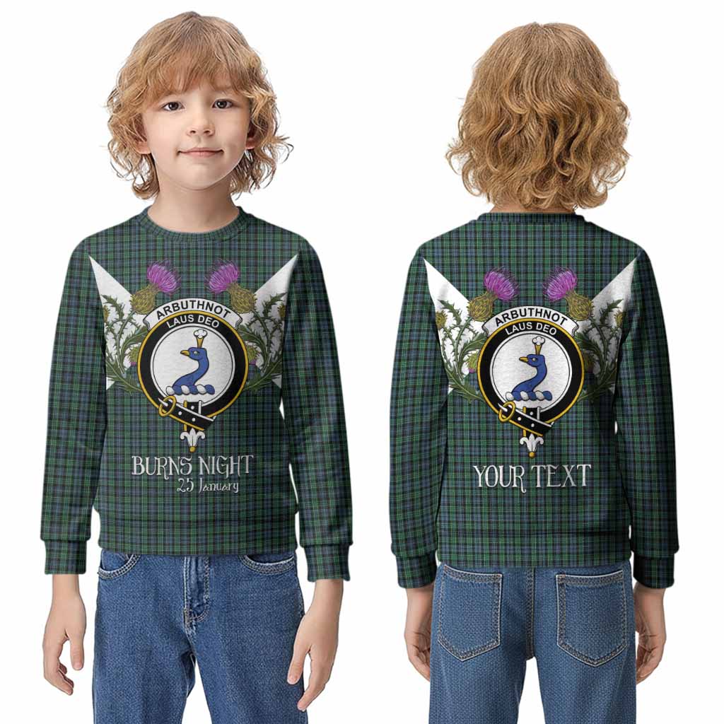 Arbuthnot Tartan Family Crest Kid Knitted Sweatshirt Scottish Burns Night Thistle Floral