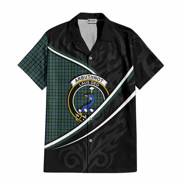 Arbuthnot Tartan Family Crest Short Sleeve Button Shirt Celtic Scottish Thistle Floral - Tartan Vibes Clothing