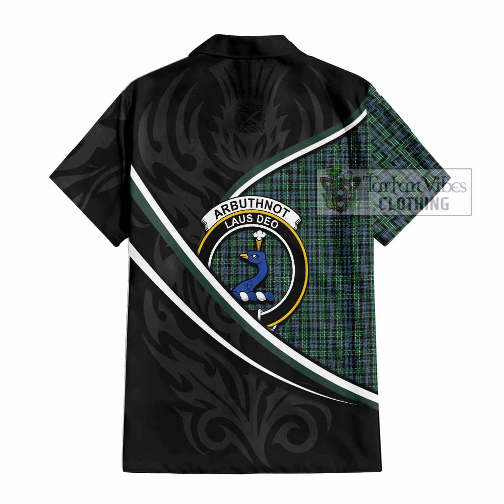 Arbuthnot Tartan Family Crest Short Sleeve Button Shirt Celtic Scottish Thistle Floral - Tartan Vibes Clothing