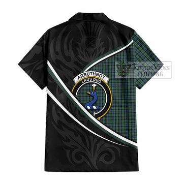 Arbuthnot Tartan Family Crest Short Sleeve Button Shirt Celtic Scottish Thistle Floral - Tartan Vibes Clothing