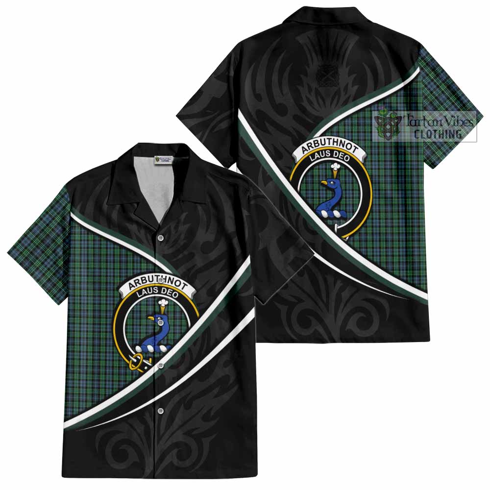 Arbuthnot Tartan Family Crest Short Sleeve Button Shirt Celtic Scottish Thistle Floral - Tartan Vibes Clothing