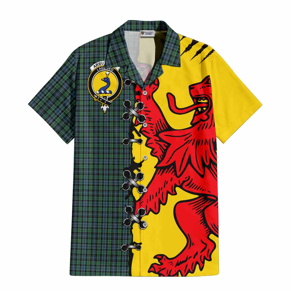 Arbuthnot Tartan Family Crest Short Sleeve Button Shirt Lion Rampant Honor - Tartan Vibes Clothing