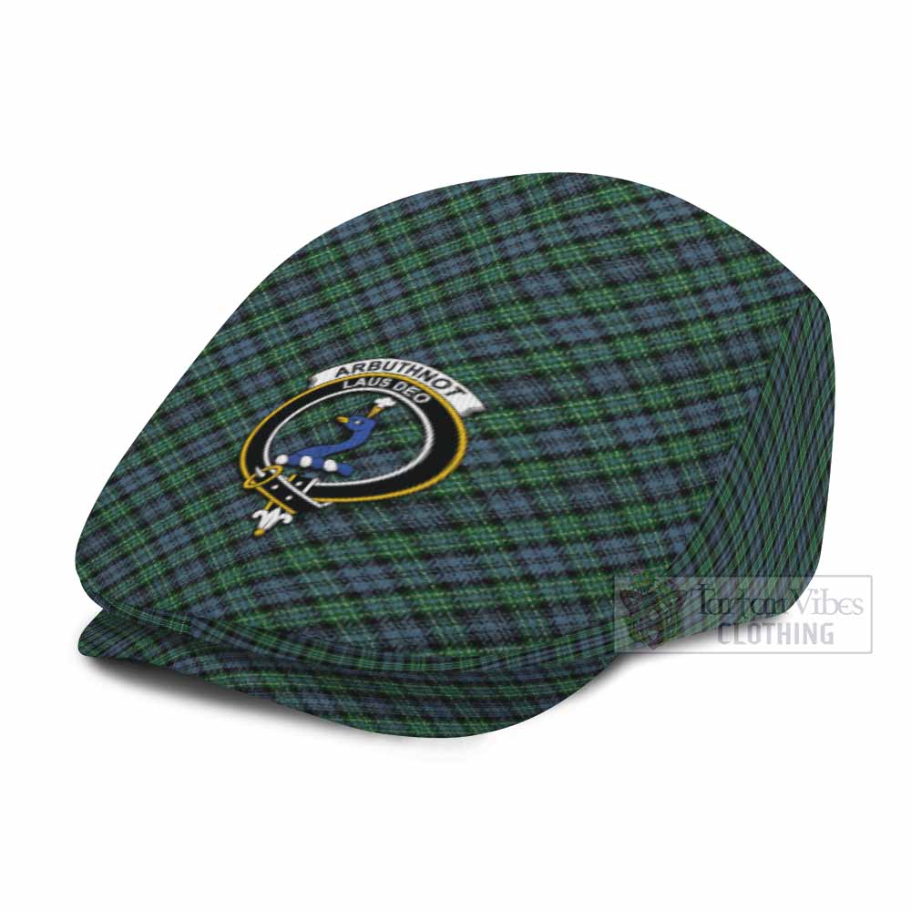 Arbuthnot Tartan Flat Cap, Jeff Cap Cross Style with Family Crest - Tartan Vibes Clothing