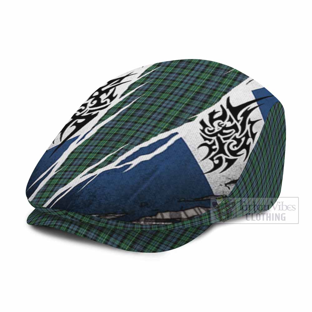 Arbuthnot Tartan Flat Cap, Jeff Cap Scotland Flag Ripped Tribal Design