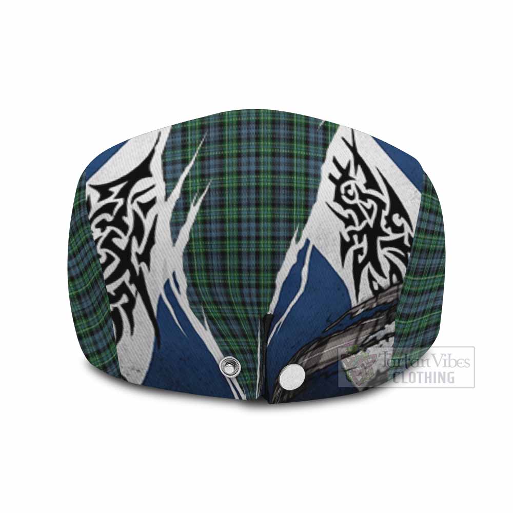 Arbuthnot Tartan Flat Cap, Jeff Cap Scotland Flag Ripped Tribal Design