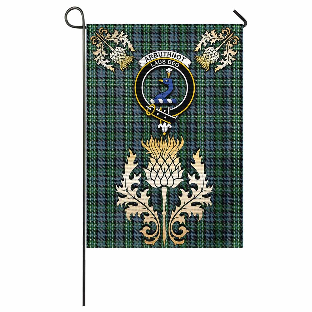 Arbuthnot Tartan Garden Flag with Golden Regal Scottish Thistle Emblem - Tartan Vibes Clothing