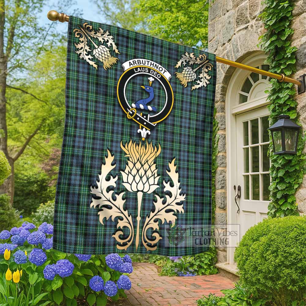 Arbuthnot Tartan Garden Flag with Golden Regal Scottish Thistle Emblem - Tartan Vibes Clothing