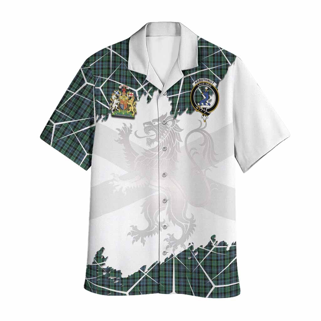 Arbuthnot Tartan Hawaiian Shirt with Family Crest and Lion Rampant Grunge Style