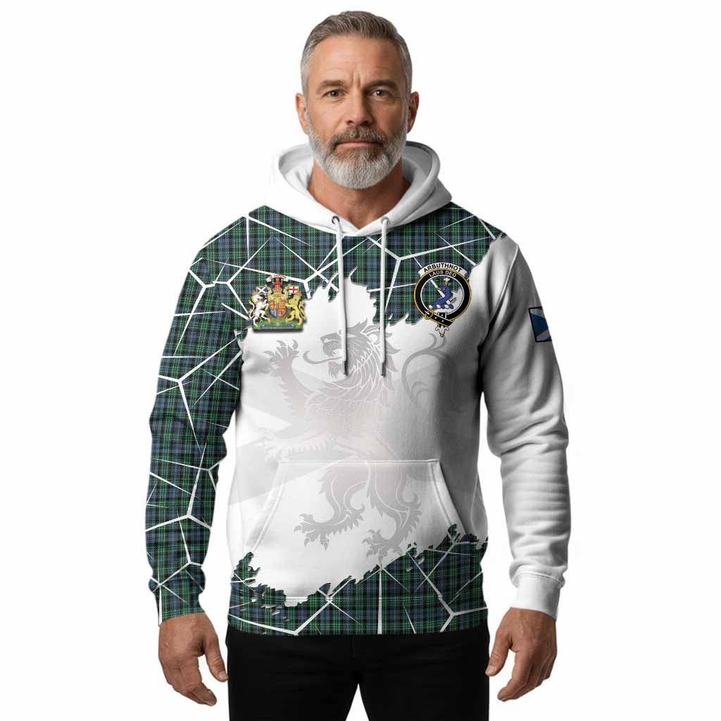 Arbuthnot Tartan Hoodie with Family Crest and Lion Rampant Grunge Style