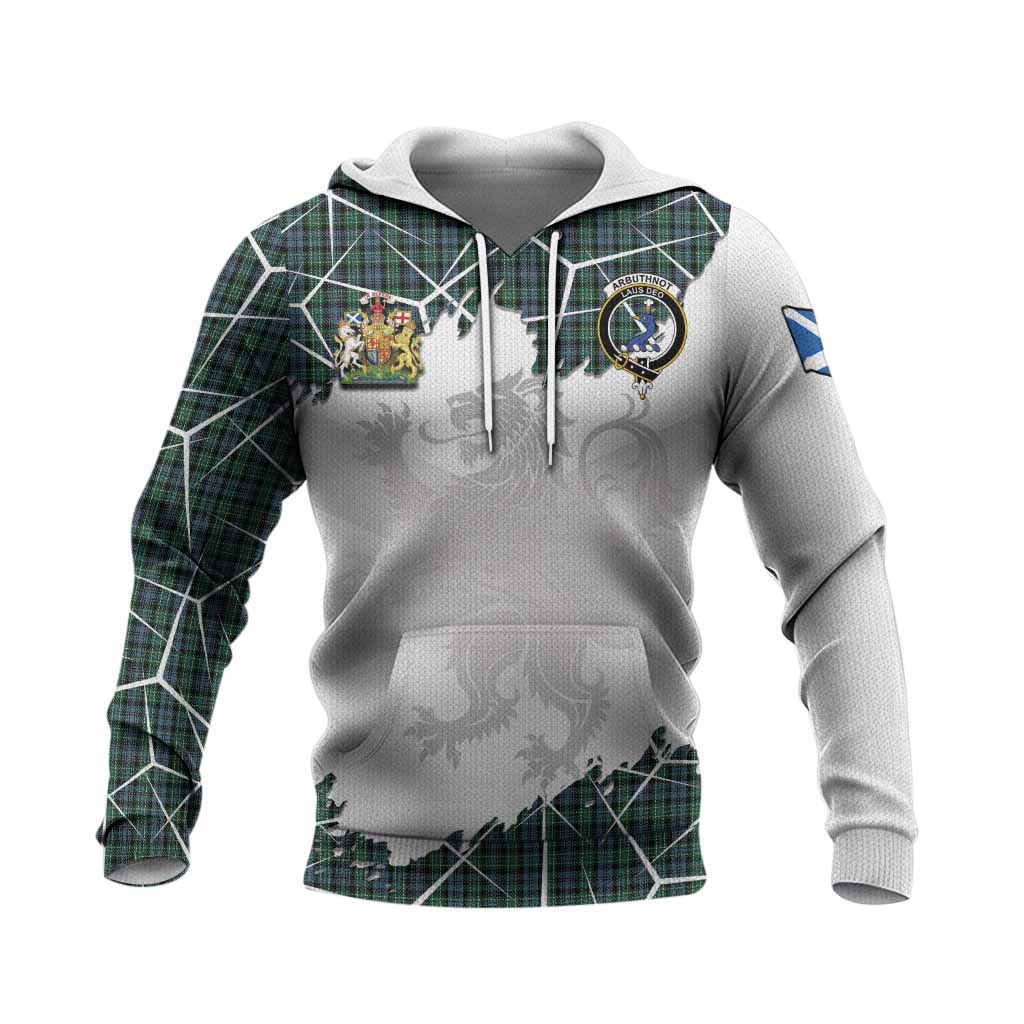 Arbuthnot Tartan Knitted Hoodie with Family Crest and Lion Rampant Grunge Style