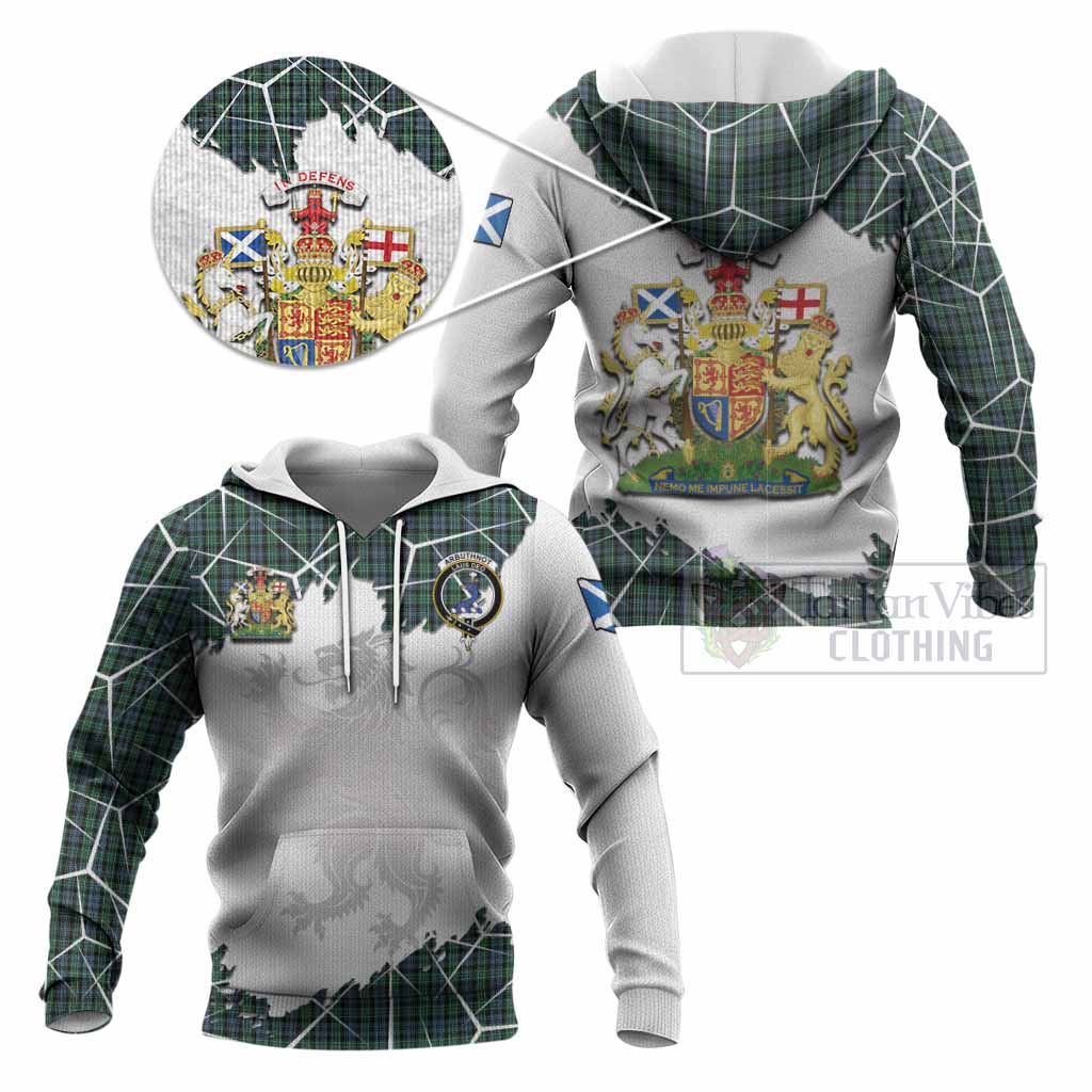 Arbuthnot Tartan Knitted Hoodie with Family Crest and Lion Rampant Grunge Style