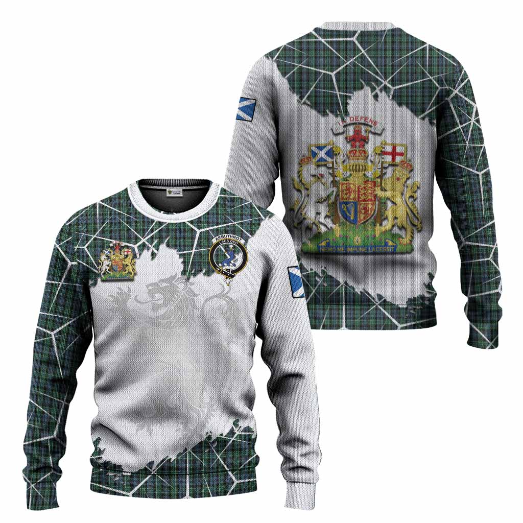 Arbuthnot Tartan Knitted Sweater with Family Crest and Lion Rampant Grunge Style