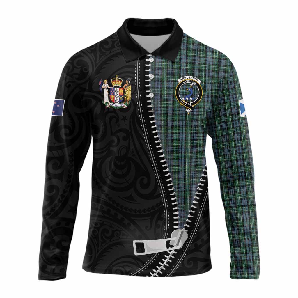 Arbuthnot Tartan Long Sleeve Polo Shirt New Zealand Pattern Unique Zipper Stylized