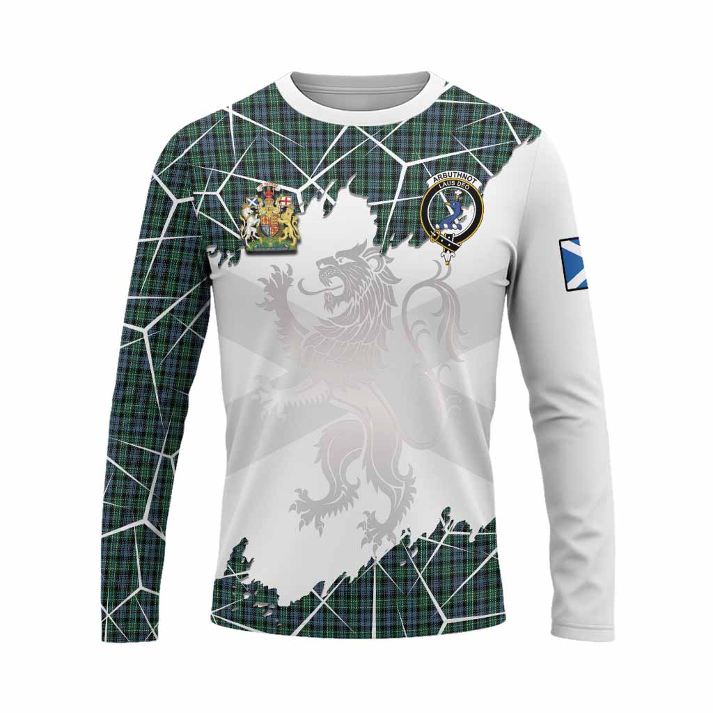 Arbuthnot Tartan Long Sleeve T-Shirt with Family Crest and Lion Rampant Grunge Style