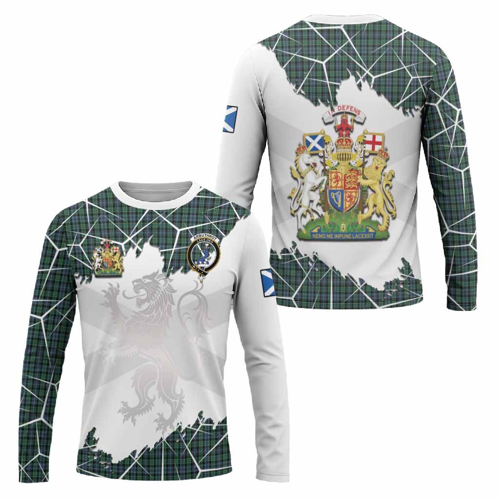 Arbuthnot Tartan Long Sleeve T-Shirt with Family Crest and Lion Rampant Grunge Style