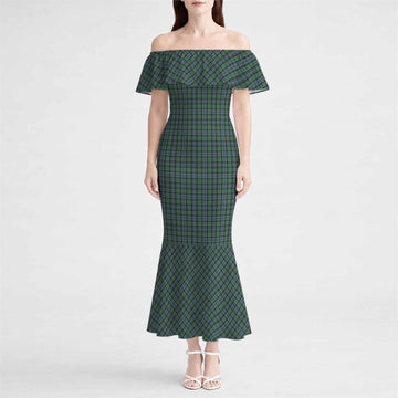 Arbuthnot Tartan Off Shoulder Ruffle Mermaid Maxi Dress