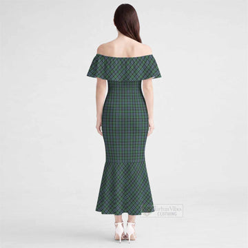 Arbuthnot Tartan Off Shoulder Ruffle Mermaid Maxi Dress