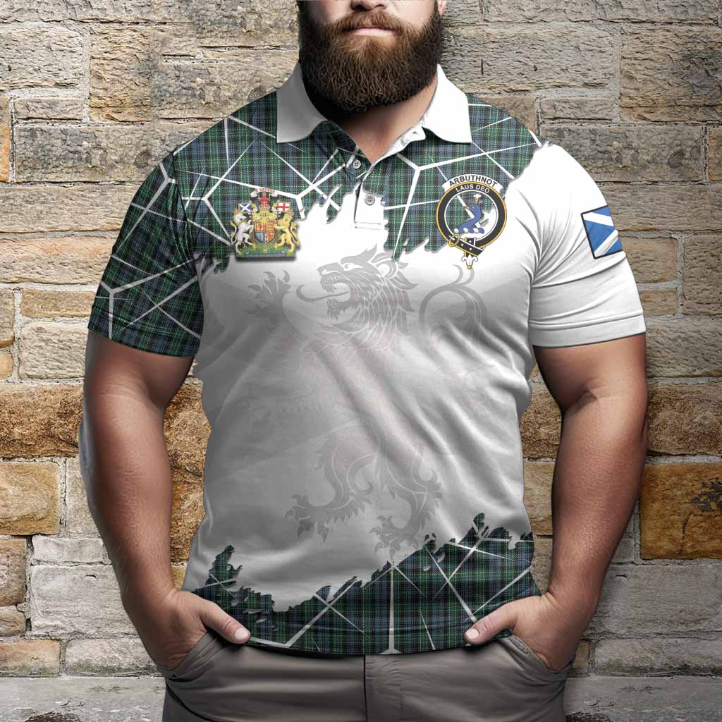 Arbuthnot Tartan Polo Shirt with Family Crest and Lion Rampant Grunge Style