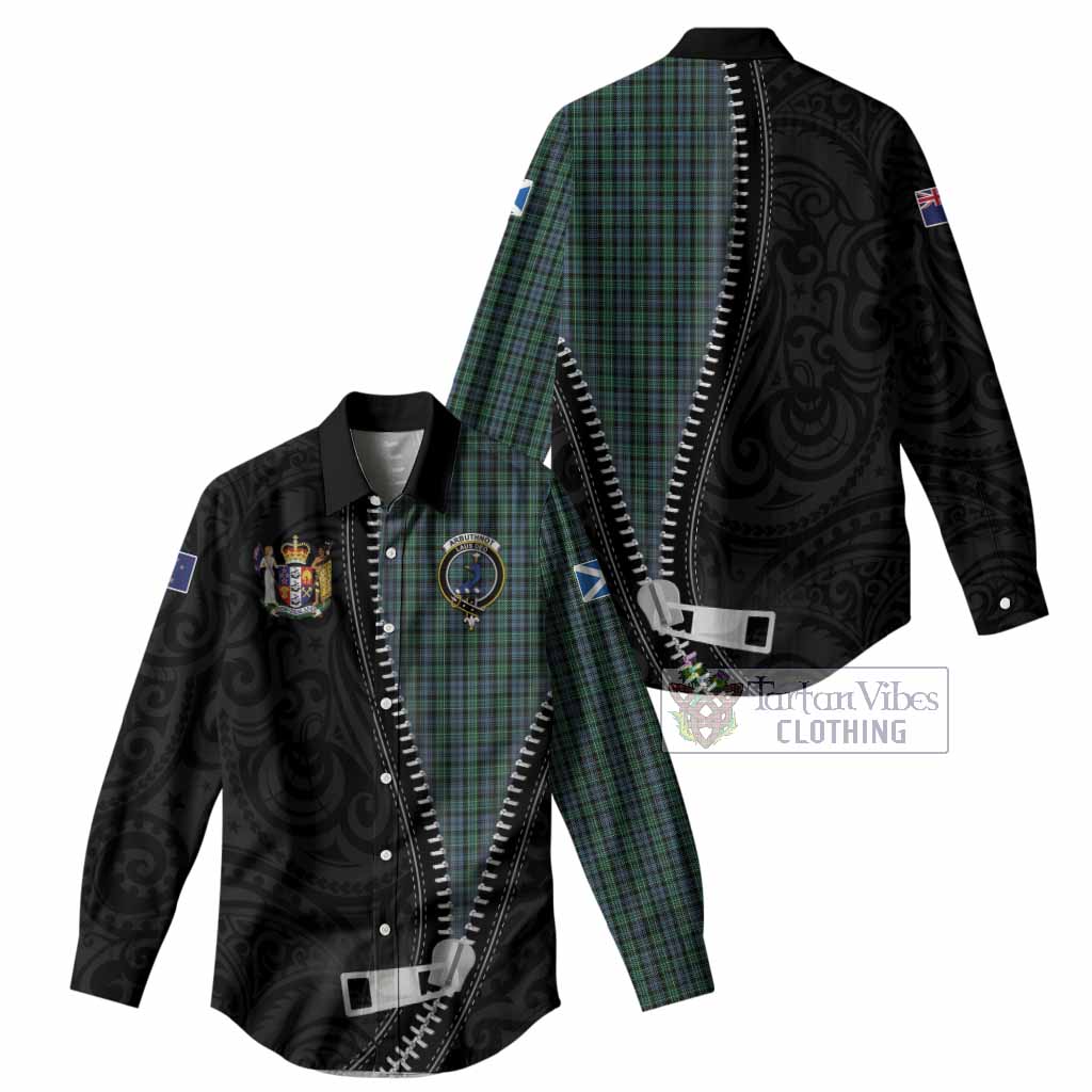 Arbuthnot Tartan Women Casual Shirt New Zealand Pattern Unique Zipper Stylized